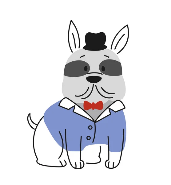 Lindo Perro Con Traje Divertido Bulldog Francés Dibujado Mano Sombrero — Archivo Imágenes Vectoriales