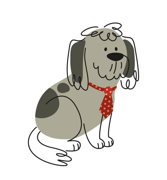 Netter Hund Anzug Flauschig Lustiges Haustier Bobtail Mit Roter Krawatte — Stockvektor
