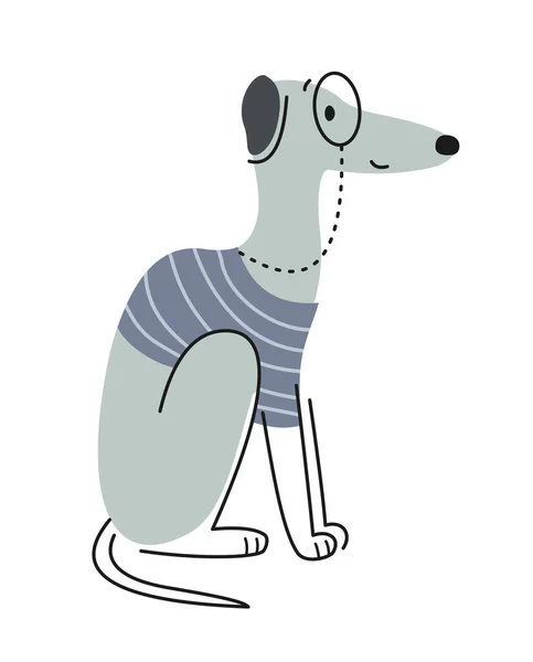Lindo Perro Con Traje Gris Divertido Doodle Greyhound Mascota Gafas — Vector de stock