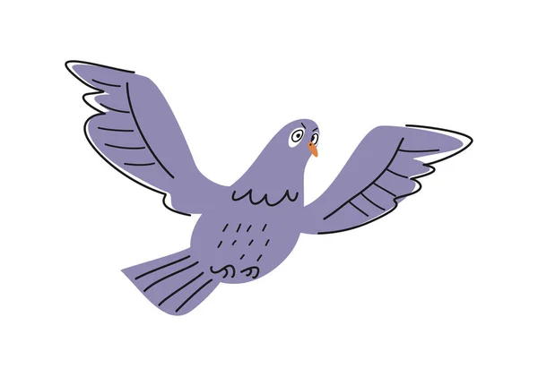 面白いアウトラインハット 手描きスタイルのリニアブルーの怒っている鳩 カバーまたは壁紙の設計のための都市飛行鳥が付いているDoodleの印刷物 白い背景に隔離された漫画の平らなベクターのイラスト — ストックベクタ
