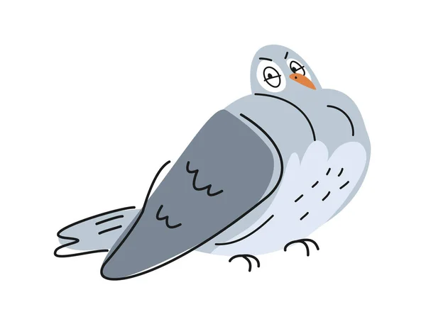 面白いアウトラインハット 落書きのスタイルで怒っている都市の鳩 ラップデザインのためのかわいい羽織りの鳥のアウトライン図 白い背景に隔離された漫画の平らなベクターのイラスト — ストックベクタ