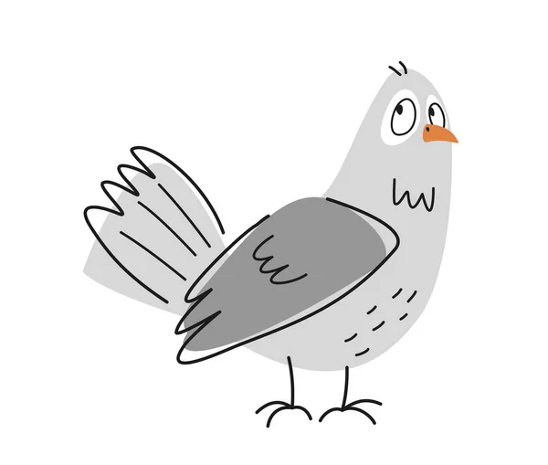 面白いアウトラインハット 壁紙の設計のための輪郭都市の鳥が付いているドードル印刷物 翼のある手描きスタイルでかわいい羽毛の鳩 白い背景に隔離された漫画の平らなベクターのイラスト — ストックベクタ
