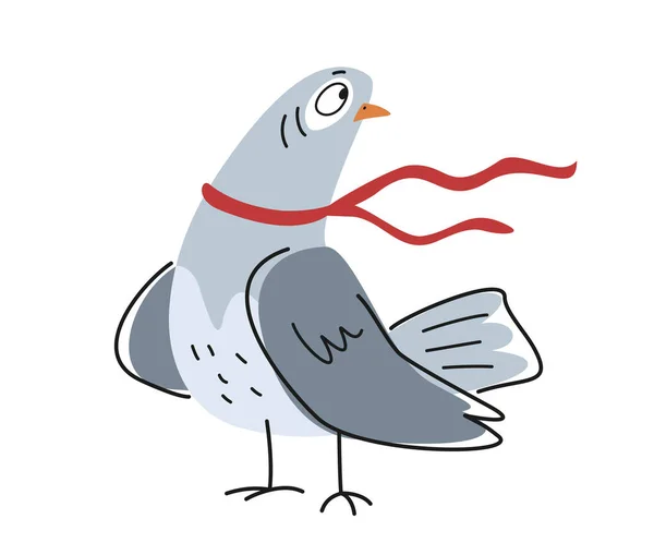 Drôle Colombe Contour Mignon Pigeon Fier Avec Ruban Rouge Écharpe — Image vectorielle