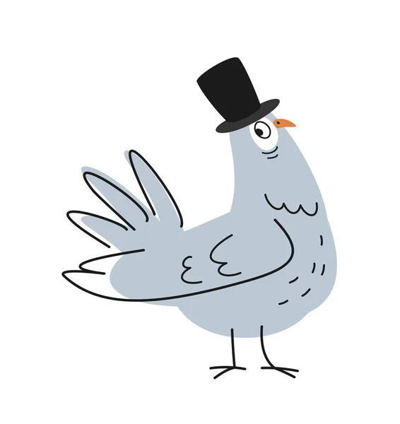 Komik Ana Hatlı Güvercin Silindir Şapkalı Sevimli Beyaz Güvercin Gururla — Stok Vektör