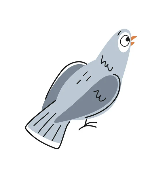 Drôle Colombe Contour Gray Surpris Oiseau Ville Dans Style Doodle — Image vectorielle