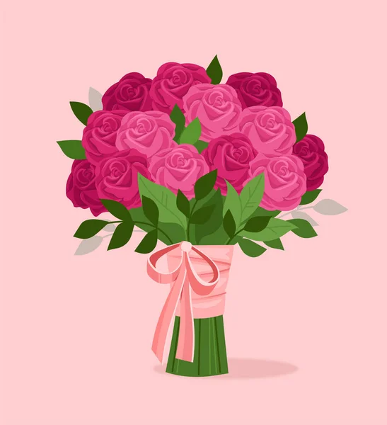 Γαμήλια Πολυτελή Ιδέα Μπουκέτο Όμορφα Ροζ Λουλούδια Τριαντάφυλλα Ρομαντικό Δώρο — Διανυσματικό Αρχείο