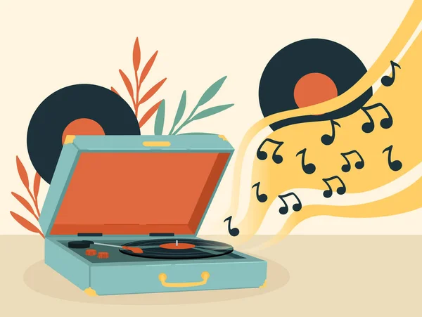 Écoutez Musique Concept Gramophone Disque Vinyle Avec Les Meilleures Chansons — Image vectorielle