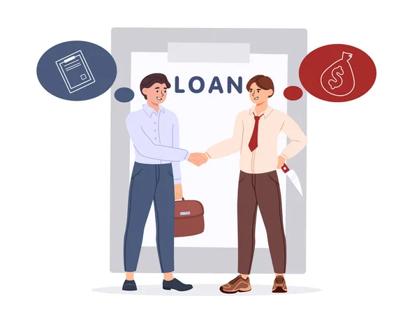 Man Loan Concept Young Guys Concludes Contract People Shake Hands — Stock Vector