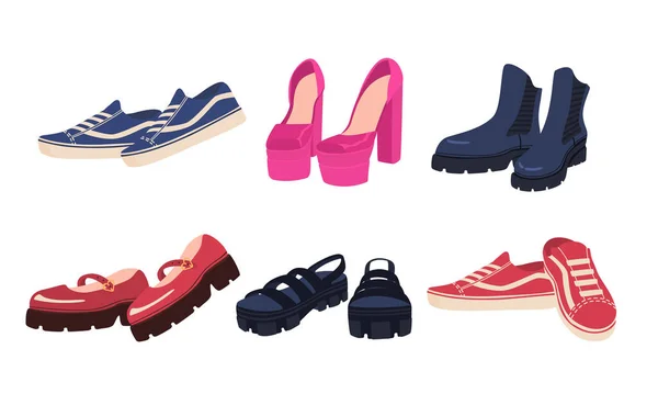 Ayakkabı Seti Konsepti Moda Moda Tarz Aksesuarlar Günlük Kıyafetler Spor — Stok Vektör
