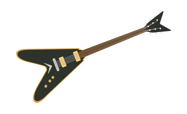 エレクトリックブラックギターのコンセプト ミュージカルストリング楽器 ロックミュージックと歌 サウンド ミュージカルバンドとグループ ポスターやバナー 白い背景に隔離された漫画の平らなベクターのイラスト — ストックベクタ