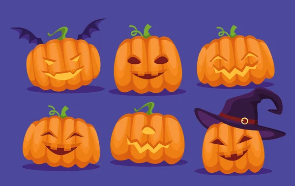 Conjunto Varias Calabazas Concepto Feliz Halloween Vacaciones Miedo Horror Jack — Vector de stock