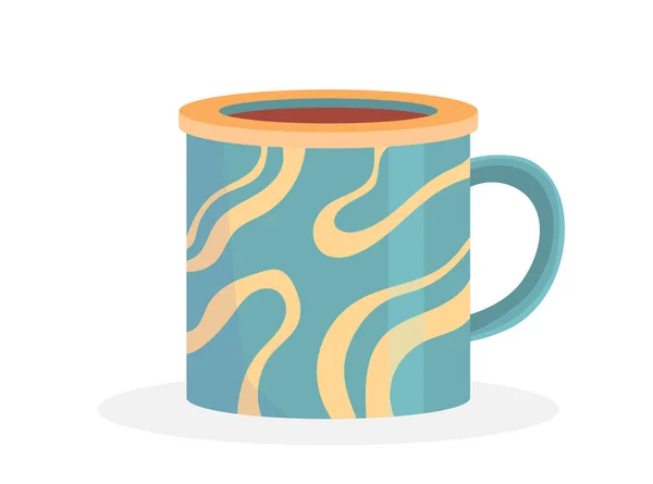 お茶のコンセプトのためのムグ ホットドリンクとコーヒーのためのカップ ブルーキッチン用品 陶器や陶器の抽象的なライン 白い背景に隔離された漫画の平らなベクターのイラスト — ストックベクタ