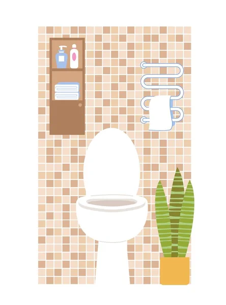 Інтер Скандинавському Стилі Дизайн Туалету Білим Унітазом Геометричною Квадратною Плиткою — стоковий вектор