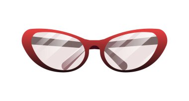 Kadın güneş gözlüğü konsepti. Yaz sezonunun güneşli günlerinde suç ortağı. Moda, moda ve tarz. Şablon, yerleşim ve modelleme. Çizgi film düz vektör çizimi beyaz arkaplanda izole edildi