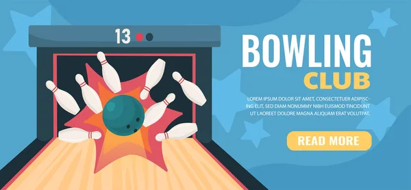 Bowling Club Reclame Poster Skittles Bal Houten Weg Actieve Levensstijl — Stockvector
