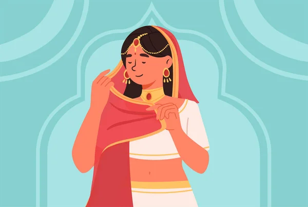 Femme Indienne Concept Hijab Jeune Fille Vêtements Traditionnels Beauté Élégance — Image vectorielle