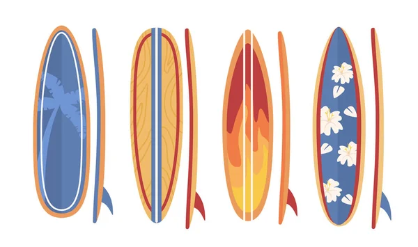 Set Surfplanken Concept Apparatuur Voor Een Actieve Levensstijl Extreme Sport — Stockvector