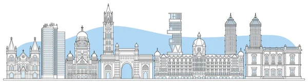 Mumbai Stadsgezicht Schets Horizontale Banner Met Schets Architectuur Gebouwen Huizen — Stockvector