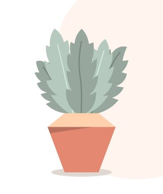 Çiçek saksısı konsepti. Kahverengi tencerede yaprakları olan dallar. Dekorasyon ve iç mekan. Evdeki rahatlık ve rahatlık. Çizgi film düz vektör çizimi beyaz arkaplanda izole edildi