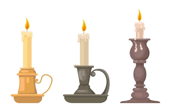 Κεριά Κηροπήγια Έτοιμα Στοιχεία Διακόσμησης Και Εσωτερικού Χώρου Για Σπίτι — Διανυσματικό Αρχείο