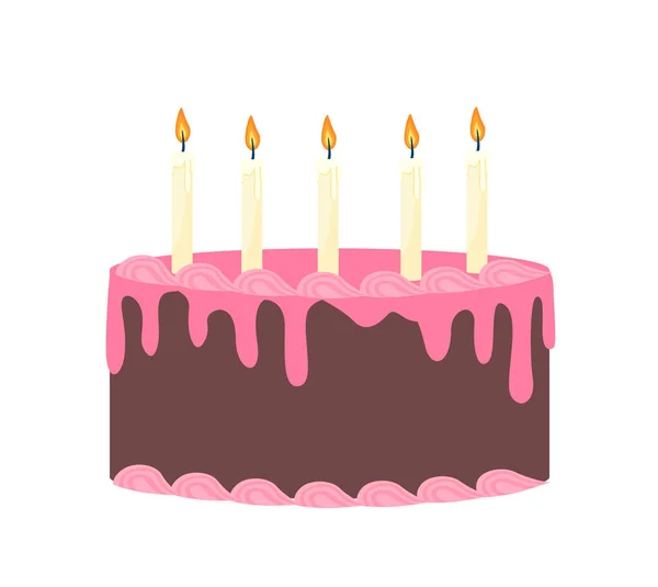 アイスコンセプトのケーキ 休日やイベントのためのデザートと繊細さ ろうそくのベーカリースイーツ ポストカードデザインの挨拶 白い背景に隔離された漫画の平らなベクターのイラスト — ストックベクタ