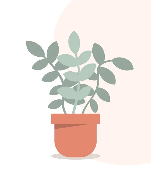 フラワーポットコンセプトの植物 茶色の鍋に葉が付いている枝 装飾とインテリアの要素 テンプレート レイアウト モックアップ 白い背景に隔離された漫画の平らなベクターのイラスト — ストックベクタ