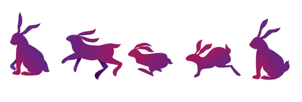 Gradient Rabbits Set Abstract Creativity Art Various Shapes Animal Wildlife — Stock Vector