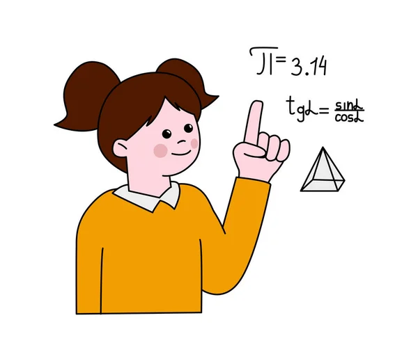 Regreso Escuela Concepto Simple Chica Colegiala Con Fórmulas Matemáticas Educación — Vector de stock
