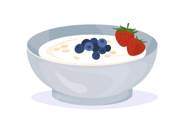 Healthy Breakfast Milk Porridge Concept Dish Oatmeal Berries Blueberries Strawberries — Stock Vector