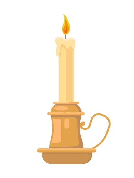 Candle Candlestick Concept Element Decor Interior Golden Holder Wax Burning — Stock Vector