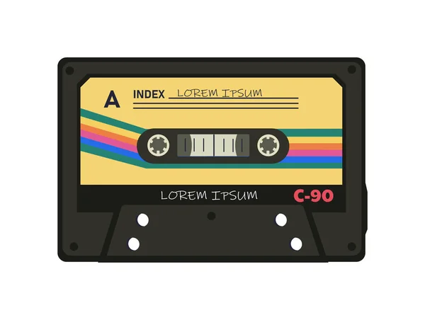 stock vector Audio cassette concept. Back to 80s and 90s. Sound equipment for tape recorder. Music and songs. Template, layout and mock up. Cartoon flat vector illustration isolated on white background