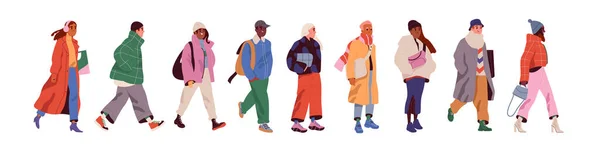 Набір Людей Зимовому Одязі Стильні Чоловіки Жінки Куртках Пальто Светрах — стоковий вектор