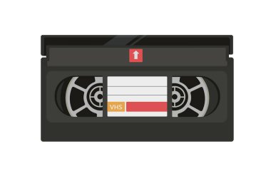 Ses kaseti konsepti. Dinleme şarkıları ve favori çalma listeleri için yeterlidir. Retro elementi bantla. Poster ya da afiş. Çizgi film düz vektör çizimi beyaz arkaplanda izole edildi