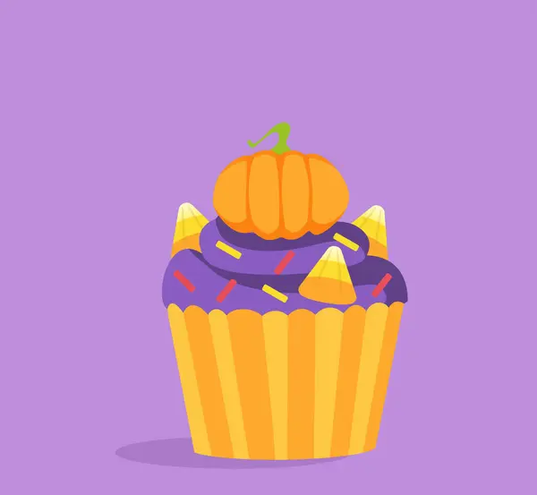 Concept Cupcake Halloween Gâteau Citrouille Dessert Pour Les Vacances Peur — Image vectorielle