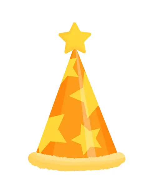 ホリデーキャップコンセプト フェスティバルのための服のカラフルな要素 パーティーのための星が付いているオレンジ帽子 Webサイトのポスターまたはバナー 白い背景に隔離された漫画の平らなベクターのイラスト — ストックベクタ