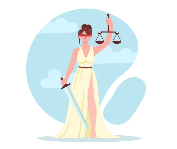 Justice Woman Concept Young Girl White Dress Scales Sword Law — Stock Vector