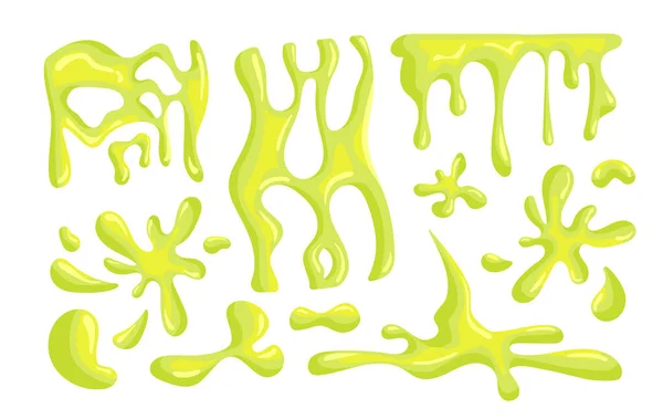 Ensemble Slimes Concept Pack Liquides Verts Gouttes Éclaboussures Créativité Abstraite — Image vectorielle
