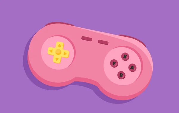 Konsep Konsol Permainan Video Joystick Merah Muda Dan Pengendali Gamepad - Stok Vektor