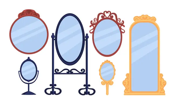 Концепция Набора Зеркал Пакет Рамок Различной Формы Отражение Элемент Декора — стоковый вектор