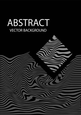 Soyut siyah beyaz kapak. İçinde kıvrımlı çizgiler olan Rhombus. Minimalist yaratıcılık ve sanat. Geometrik şekiller. Web sitesi için grafik ögesi. Çizgi film düz vektör çizimi