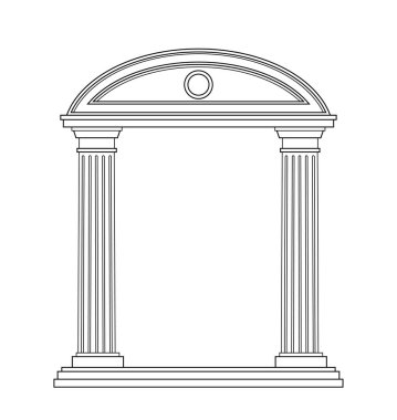 Antik soy ağacı konsepti. Yunan ve eski Roma mimarisi ve mermer sütunları. Dış görünüş ve dış görünüş. Web sitesi için grafik ögesi. Beyaz arkaplanda izole edilmiş doğrusal düz vektör çizimi