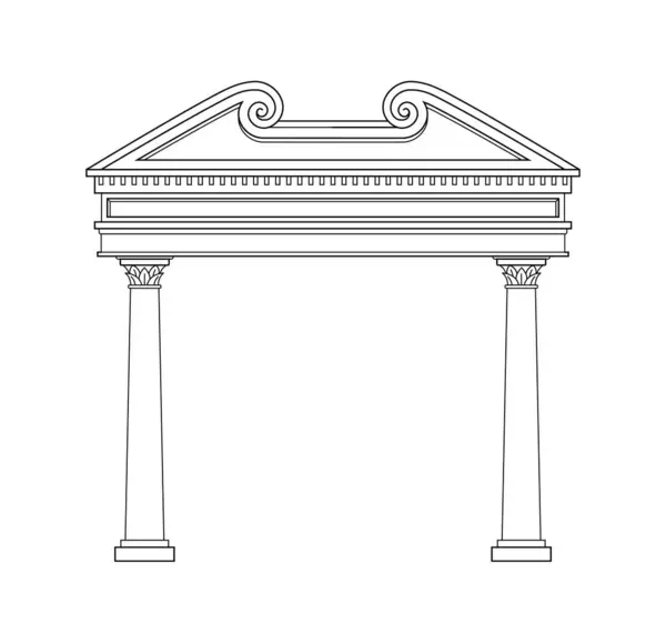 Ancient pediment line concept. Greek and old Rome architecture and marble columns and roof. Poster or banner for website. Linear flat vector illustration isolated on white background