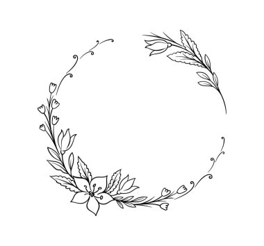 Botanik çerçeve kavramı. Metin için boş alan. Ödül ve ödül, tropy. Çiçekler buket için. Poster ya da afiş. Beyaz arkaplanda izole edilmiş doğrusal düz vektör çizimi