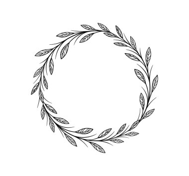 Botanik çerçeve kavramı. Metin ve yazıtlar için boş alan. Yuvarlak ve dairesel çelenk. Şablon ve düzen. Beyaz arkaplanda izole edilmiş doğrusal düz vektör çizimi