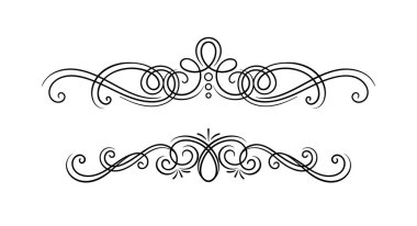 Kaligrafik çerçeve kavramı. Antika kitaplar için ayrıştırıcı. Yaratıcılık ve sanat. Web sitesi için grafik ögesi. Beyaz arkaplanda izole edilmiş doğrusal düz vektör çizimi