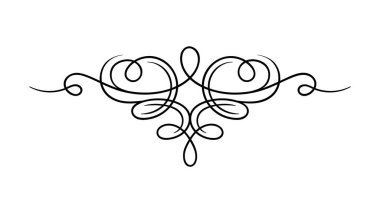 Kaligrafik çerçeve kavramı. Antika kitaplar için ayrıştırıcı. Kitap sayfası ve edebiyat için dekorasyon. Klasik tarz ve nostalji. Beyaz arkaplanda izole edilmiş doğrusal düz vektör çizimi