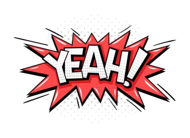 Komik konuşma balonu konsepti. Evet beyaz yazıtlı kırmızı bulutlar. Sosyal ağlar ve kuryeler için etiket. Çizgi film düz vektör çizimi beyaz arkaplanda izole edildi