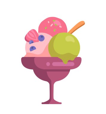 Süt ürünleri seti. Doğal ve organik süt yemek. Çilekli renkli dondurma topları. Donmuş tatlı ve lezzet. Çizgi film düz vektör koleksiyonu beyaz arkaplanda izole edildi