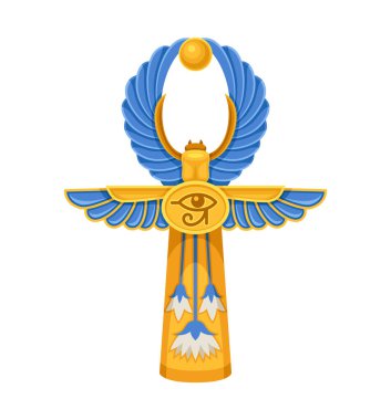 Mısır sembolü konsepti. Mısır kültürü ve tarihi. Hazine ve fosil, kalıntı. Arkeoloji ve paleontoloji. Web sitesi için grafik ögesi. Çizgi film düz vektör çizimi beyaz arkaplanda izole edildi