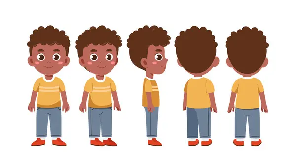 Caracter Boy Set Niño Afroamericano Diferentes Ángulos Pack Para Animaciones — Archivo Imágenes Vectoriales